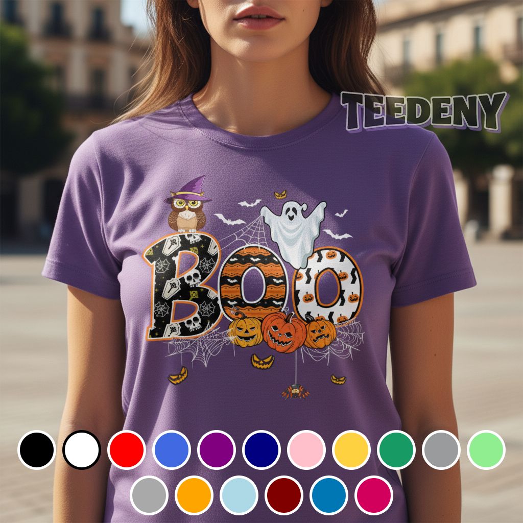 Boo Halloween Owl Ghost Spider Web Spooky Pumpkin Shirt