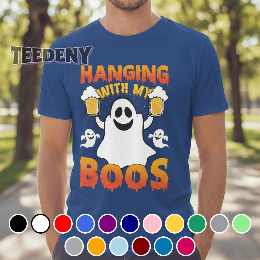 Hanging With My Boos Funny Ghost Drinking Beer Halloween Shirt