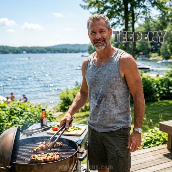 Active Dad Wearing Tank Top At Summer Cookout