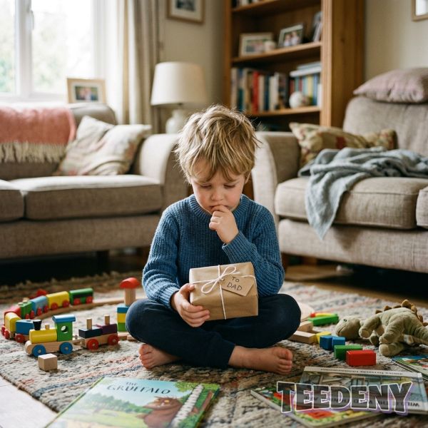 Child Choosing Thoughtful Gift For Dad In Cozy Home