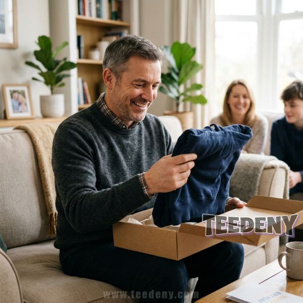 Dad Opening Hoodie Birthday Gift At Home