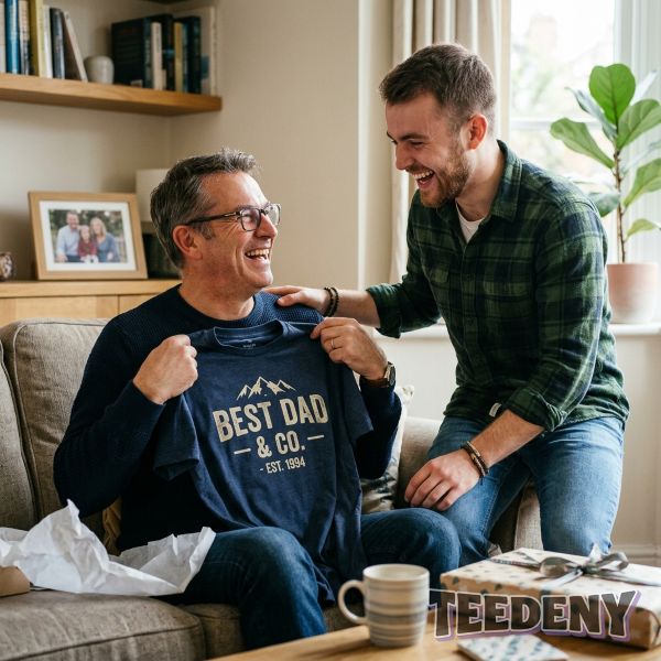 Dad Receiving Casual Shirt Gift From Son
