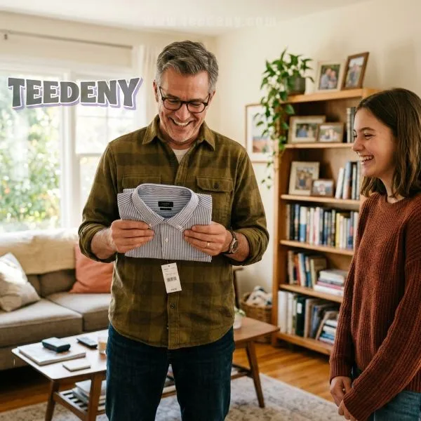 Exchanging Clothing Gift At Home With Relaxed Attitude