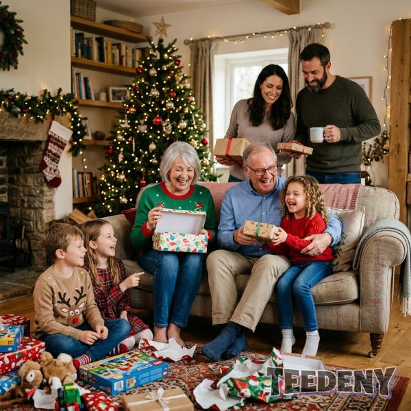 Family Celebration With Grandparents Opening Gifts Real Life Scene