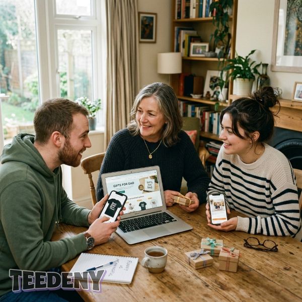 Family Choosing Gift For Dad At Home