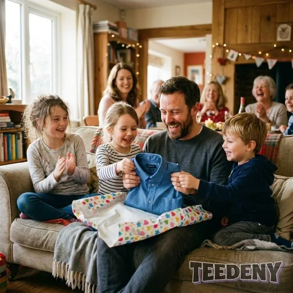 Family Giving Dad Clothing Gift Celebration Moment
