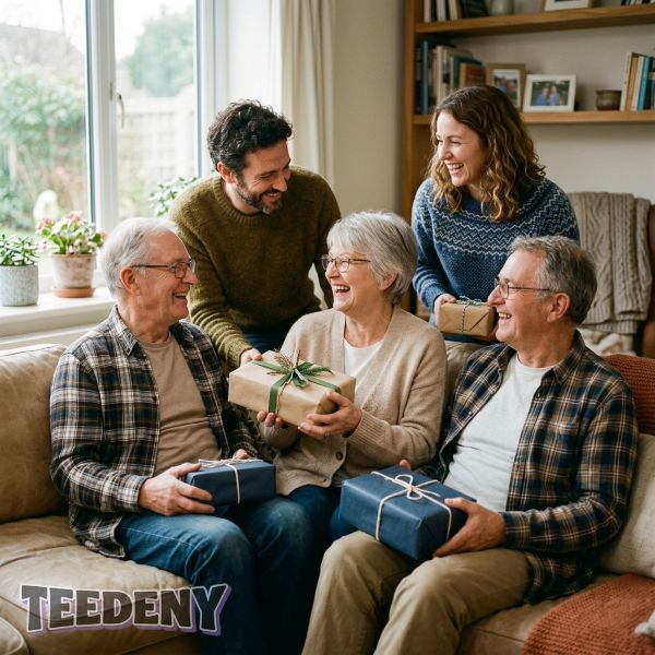 Family Giving Thoughtful Gifts To Grandparents Real Life Moment