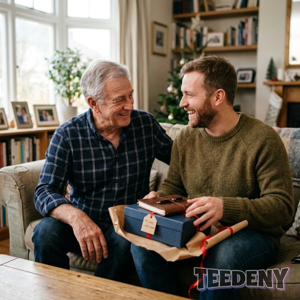Father And Son Sharing Meaningful Gift Moment At Home