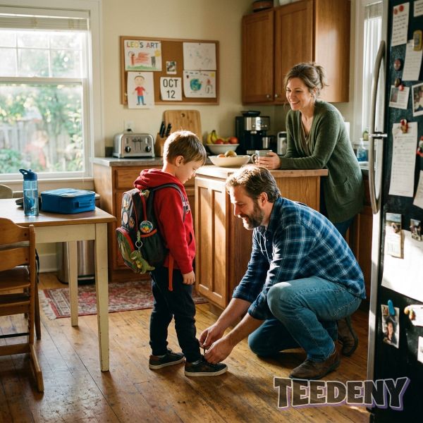 Father Helping Child Morning Family Routine