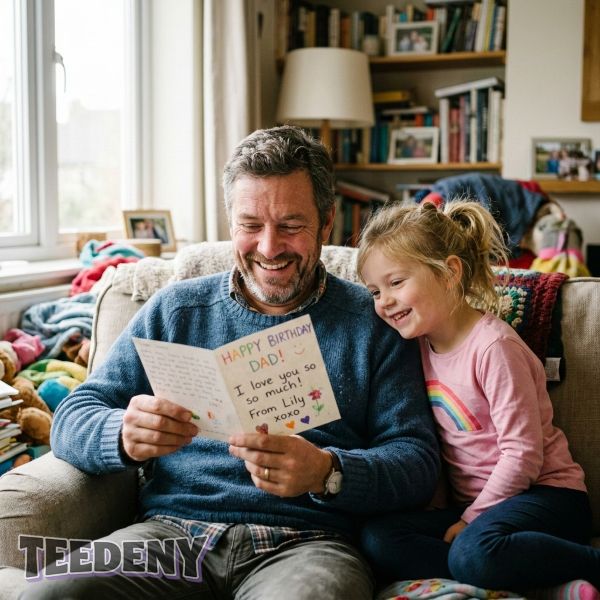 Father Reading Card From Daughter Emotional Family Moment