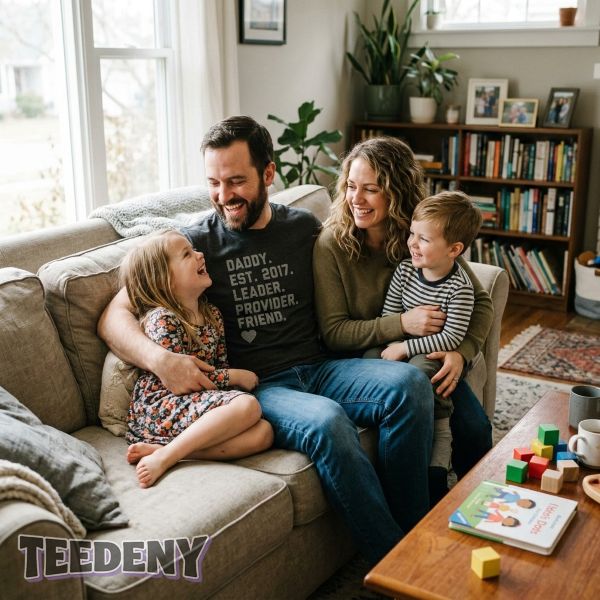 Father Wearing Meaningful Gift Shirt With Family