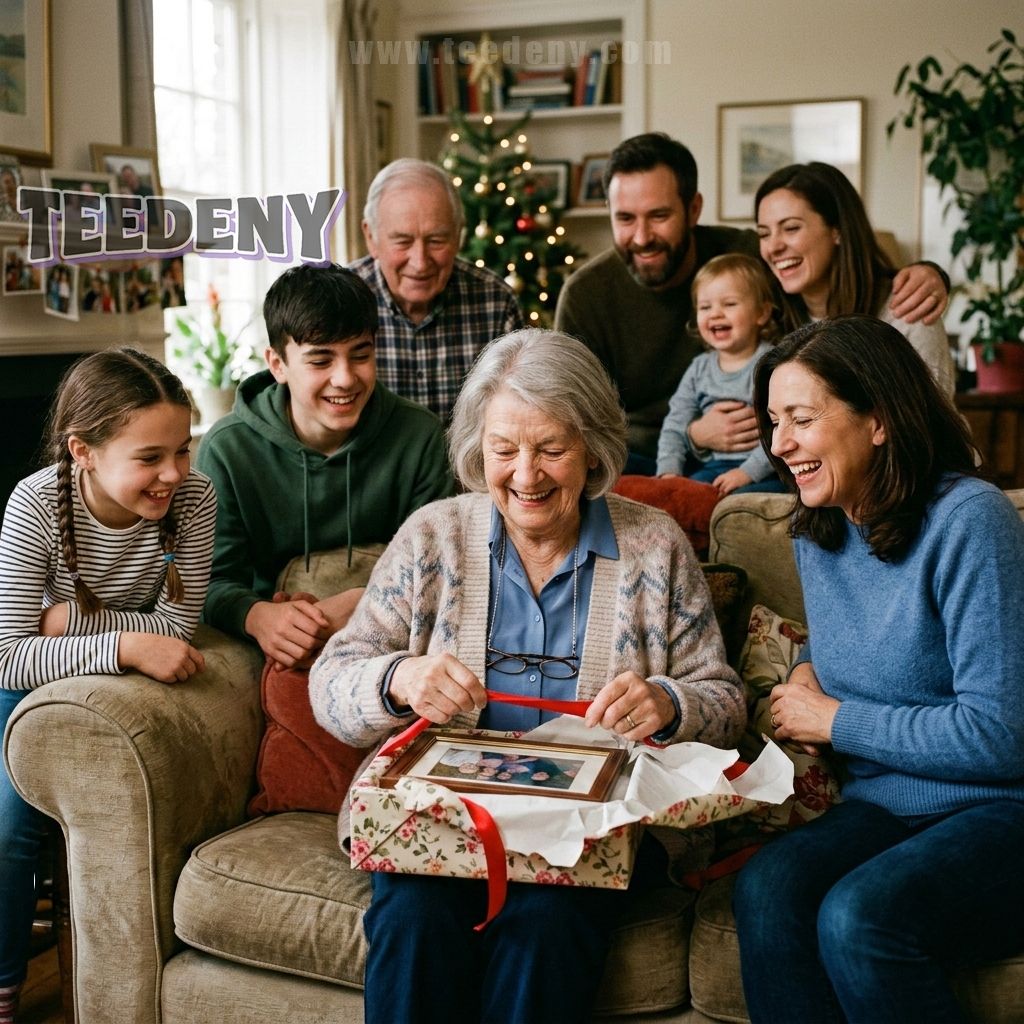 Grandma Receiving Gift From Family Real Life Moment
