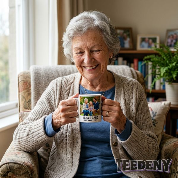 Grandparent Holding Personalized Gift With Family Photo Real Moment