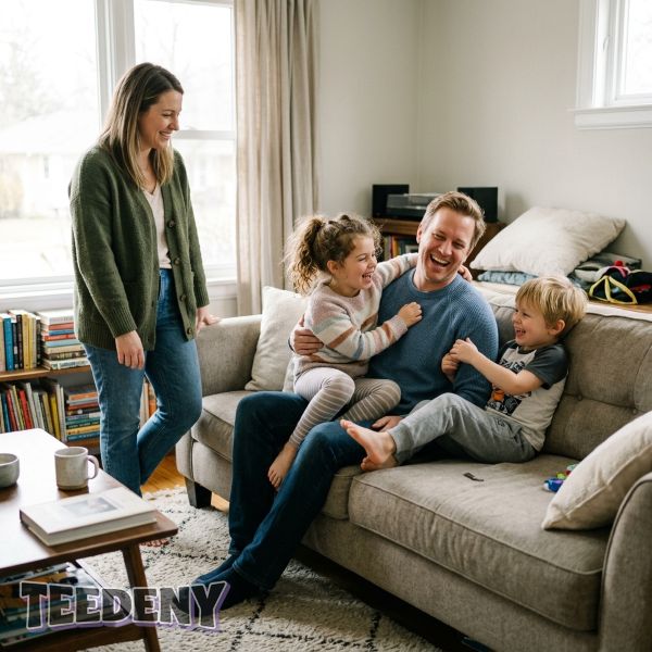 Happy Dad Playing With Kids At Home