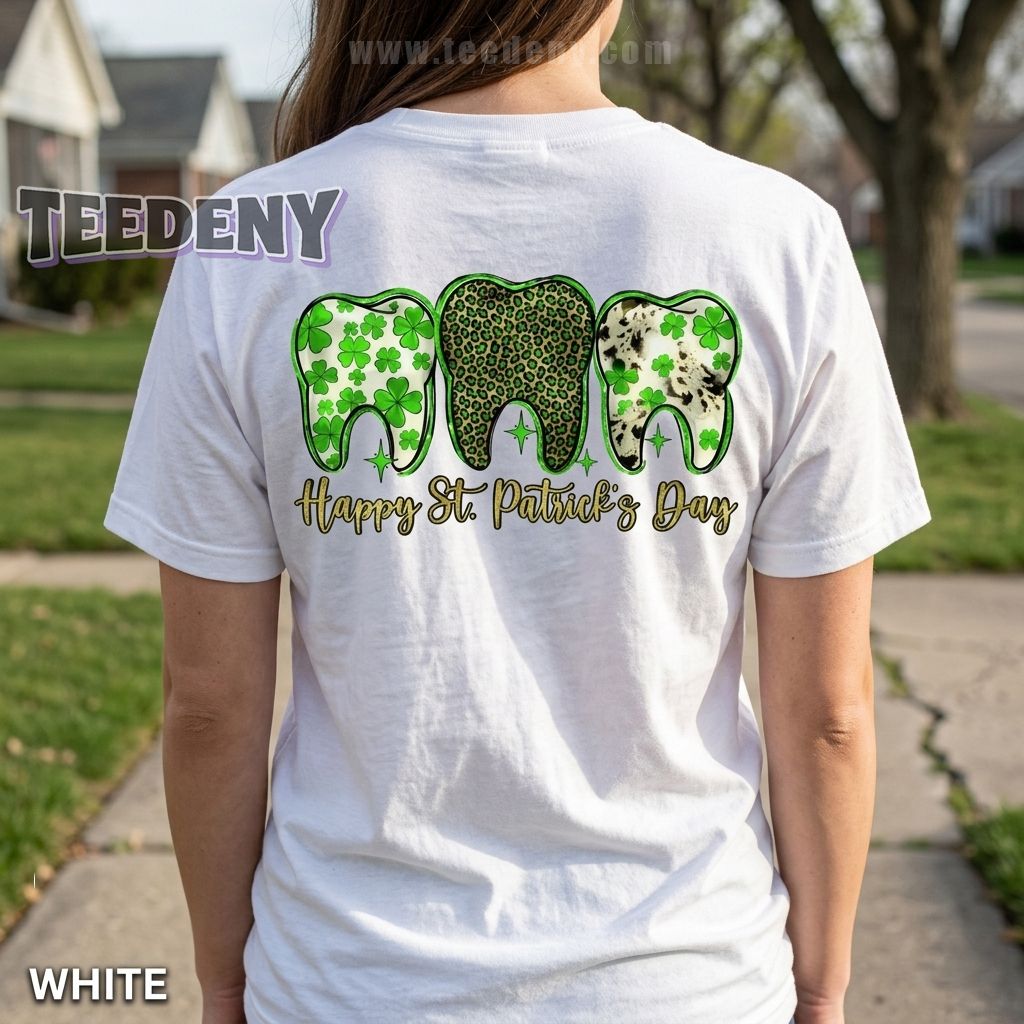 Happy St Patricks Day Dental Tooth Leopard Shamrock Shirt