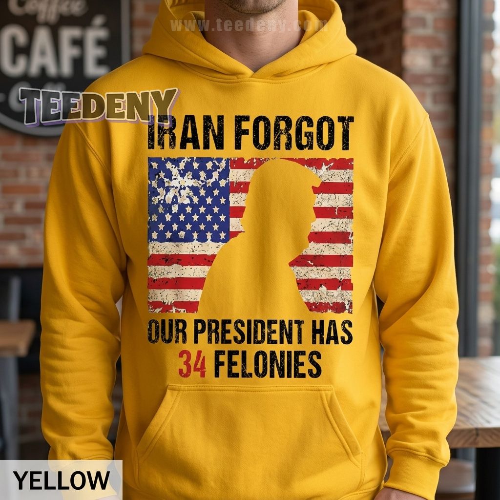 Iran Forgot Our President Has 34 Felonies Funny Political Graphic Hoodie Iran Forgot Our President Has 34 Felonies Funny Political Graphic Hoodie