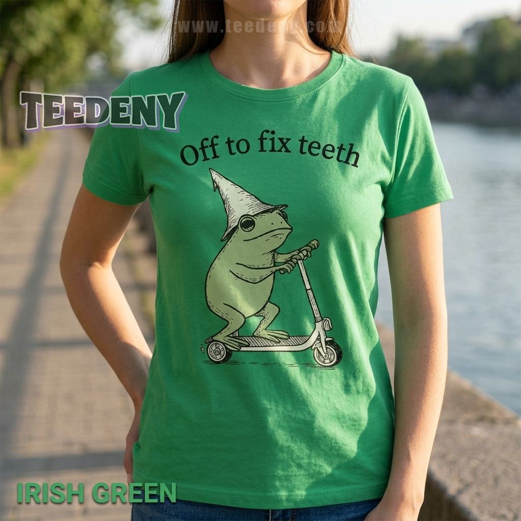 Off To Fix Teeth Funny Frog on Scooter Shirt
