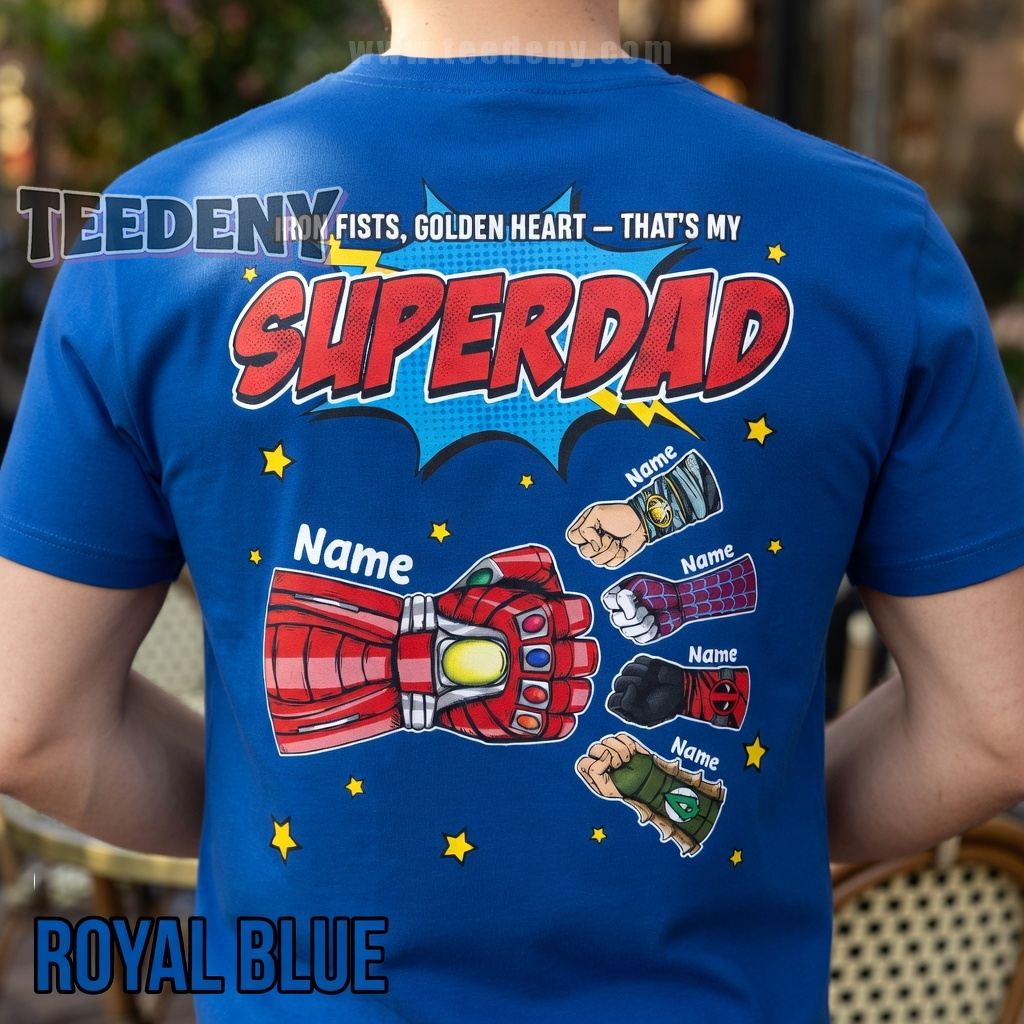 Personalized Marvel Superhero Dad With Kids Names Shirt