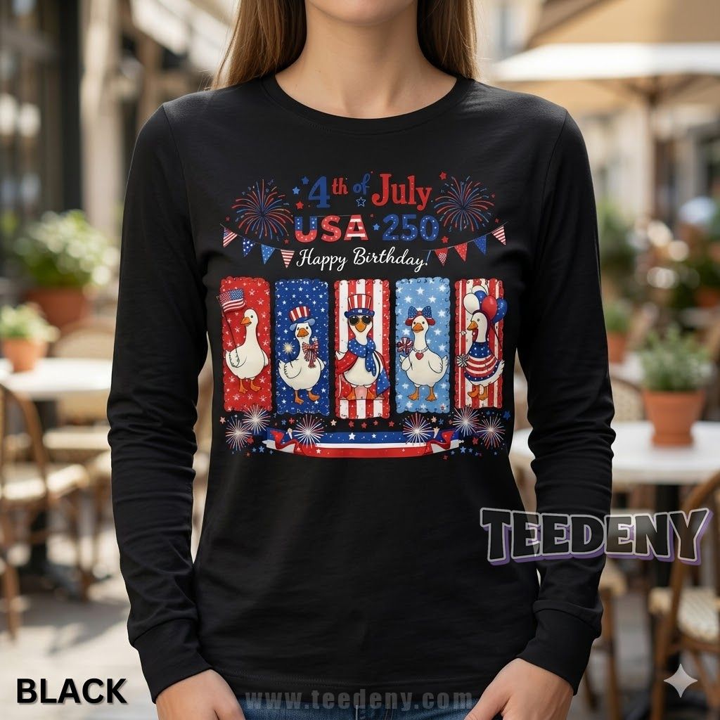 4th Of July USA 250 Happy Birthday Patriotic Duck Long Sleeve 4th Of July USA 250 Happy Birthday Patriotic Duck Long Sleeve