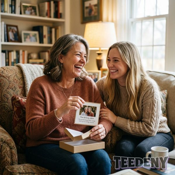 Mom Laughing At Personalized Funny Gift Moment