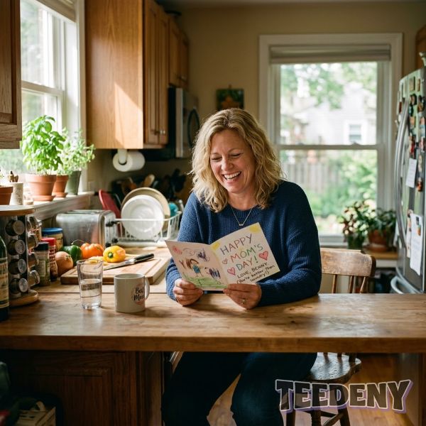 Mom Smiling At Funny Gift In Daily Life