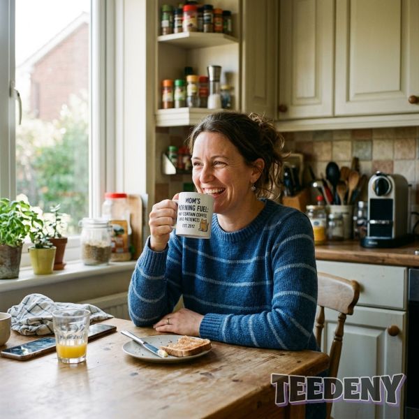 Mom Using Personalized Funny Gift Morning Scene