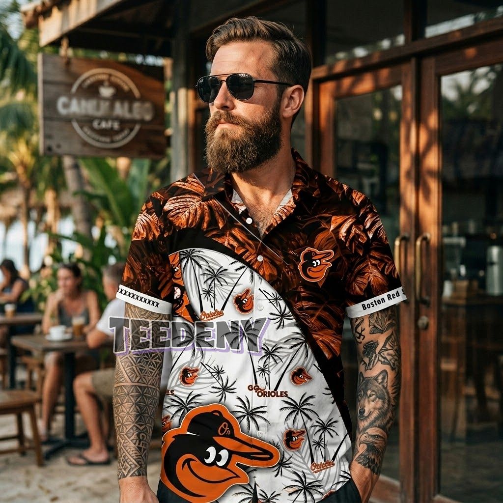 Baltimore Orioles Aloha Shirt Go Orioles Coconut Tree Design Front