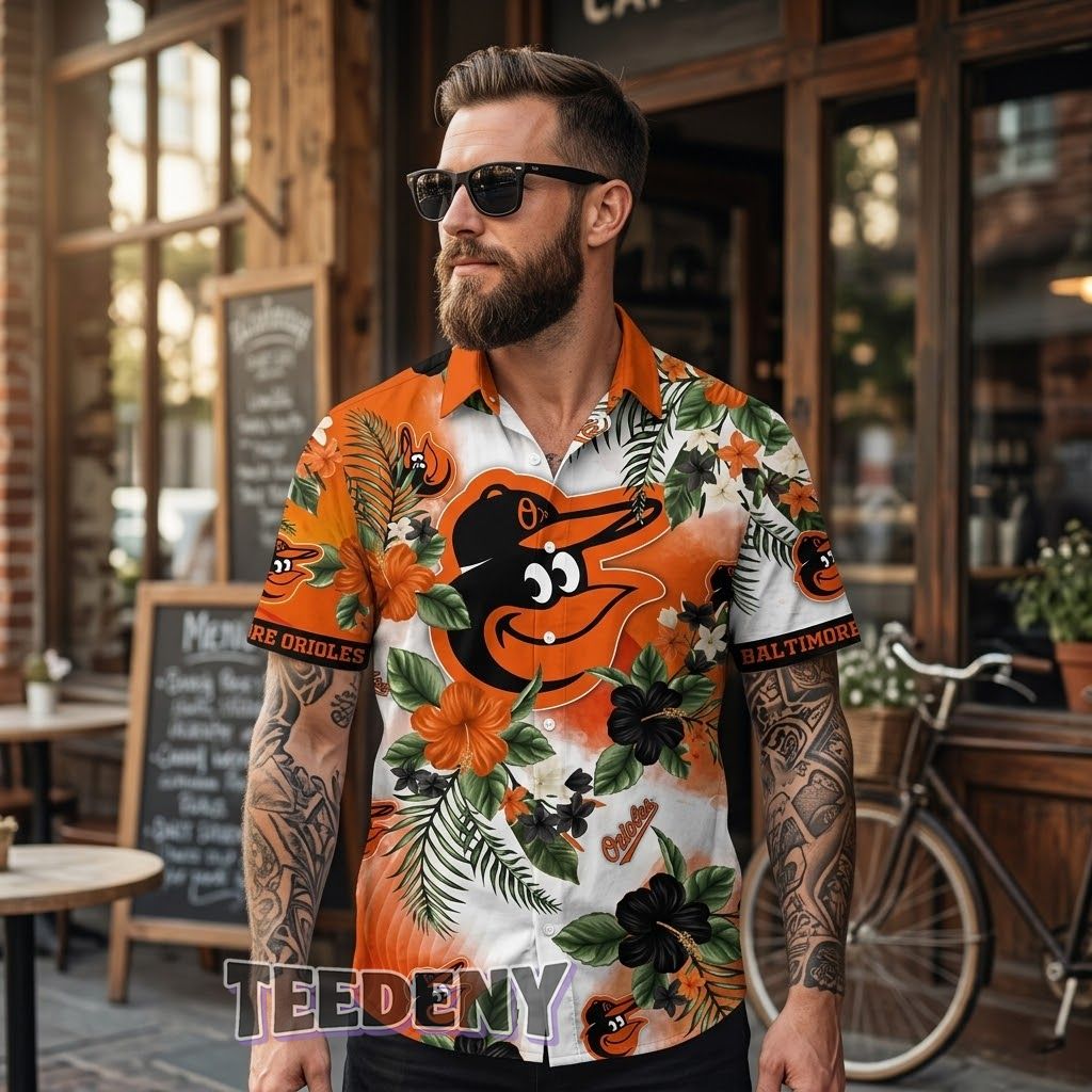 Baltimore Orioles Tropical Fan Shirt Floral Hawaiian Pattern Front