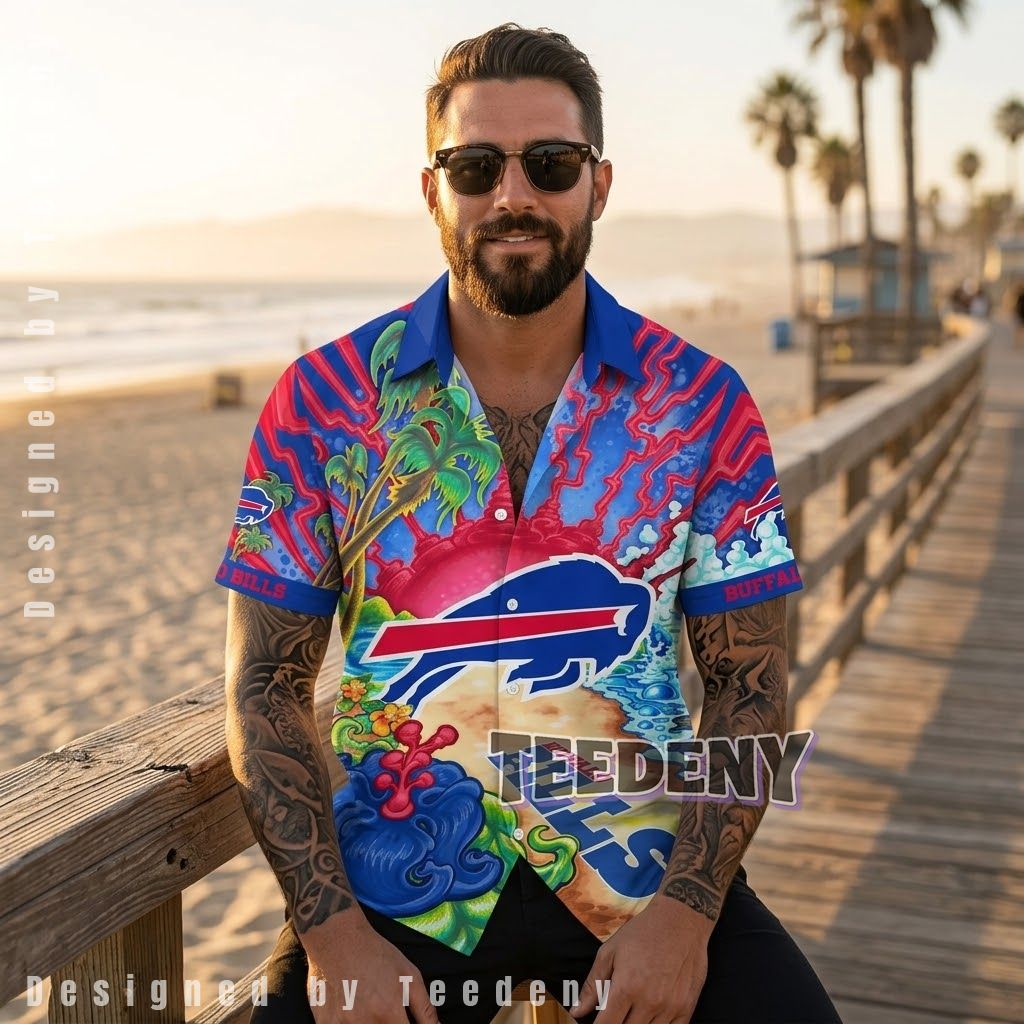 Buffalo Bills Psychedelic Retro 90s Hawaiian Shirt Front