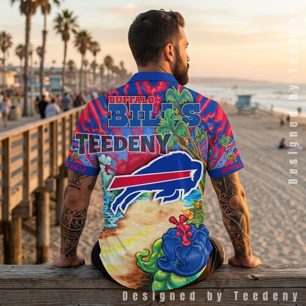 Buffalo Bills Psychedelic Retro 90s Hawaiian Shirt Back Buffalo Bills Psychedelic Retro 90s Hawaiian Shirt Back