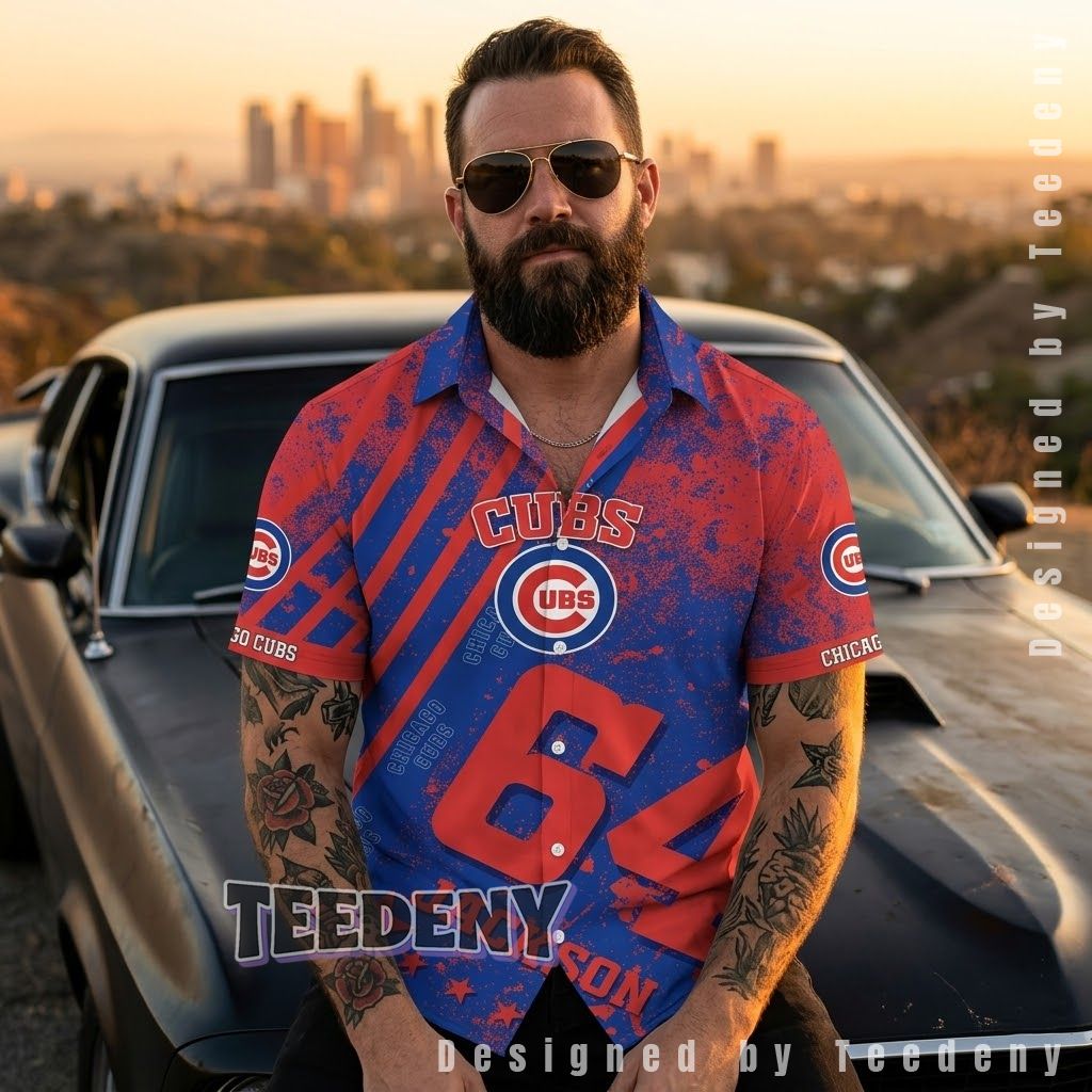 Chicago Cubs Custom Grunge Stripe Hawaiian Shirt Front
