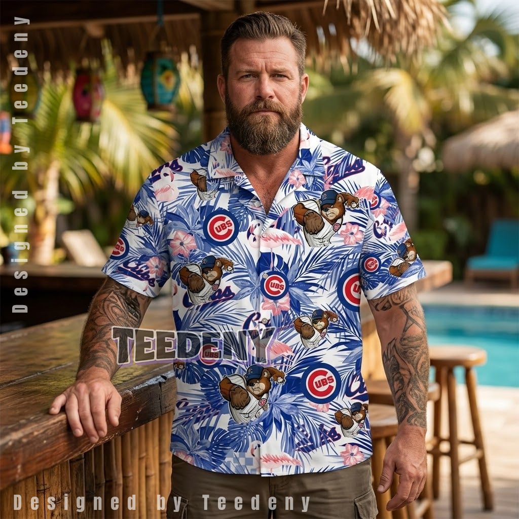 Chicago Cubs Mascot Flamingo Hawaiian Shirt Front