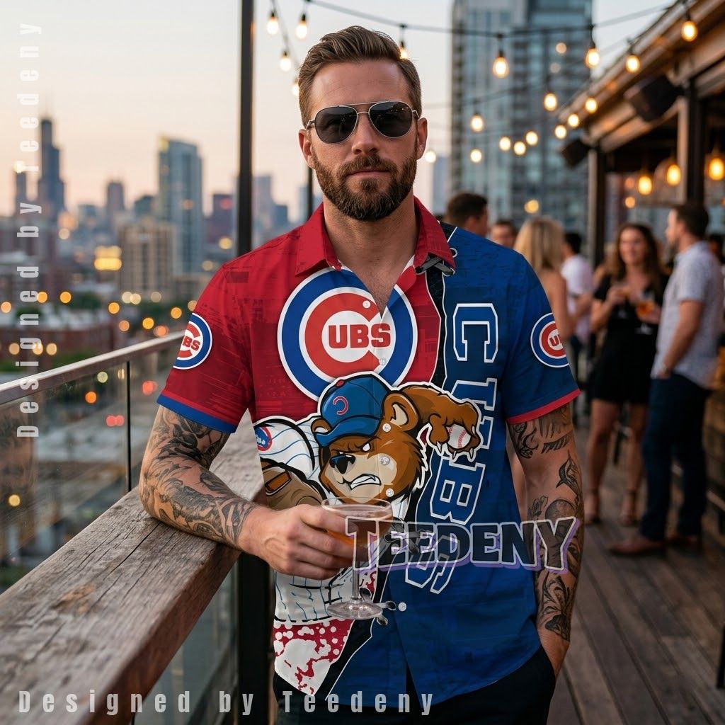 Chicago Cubs Mascot Pitcher Hawaiian Shirt Front