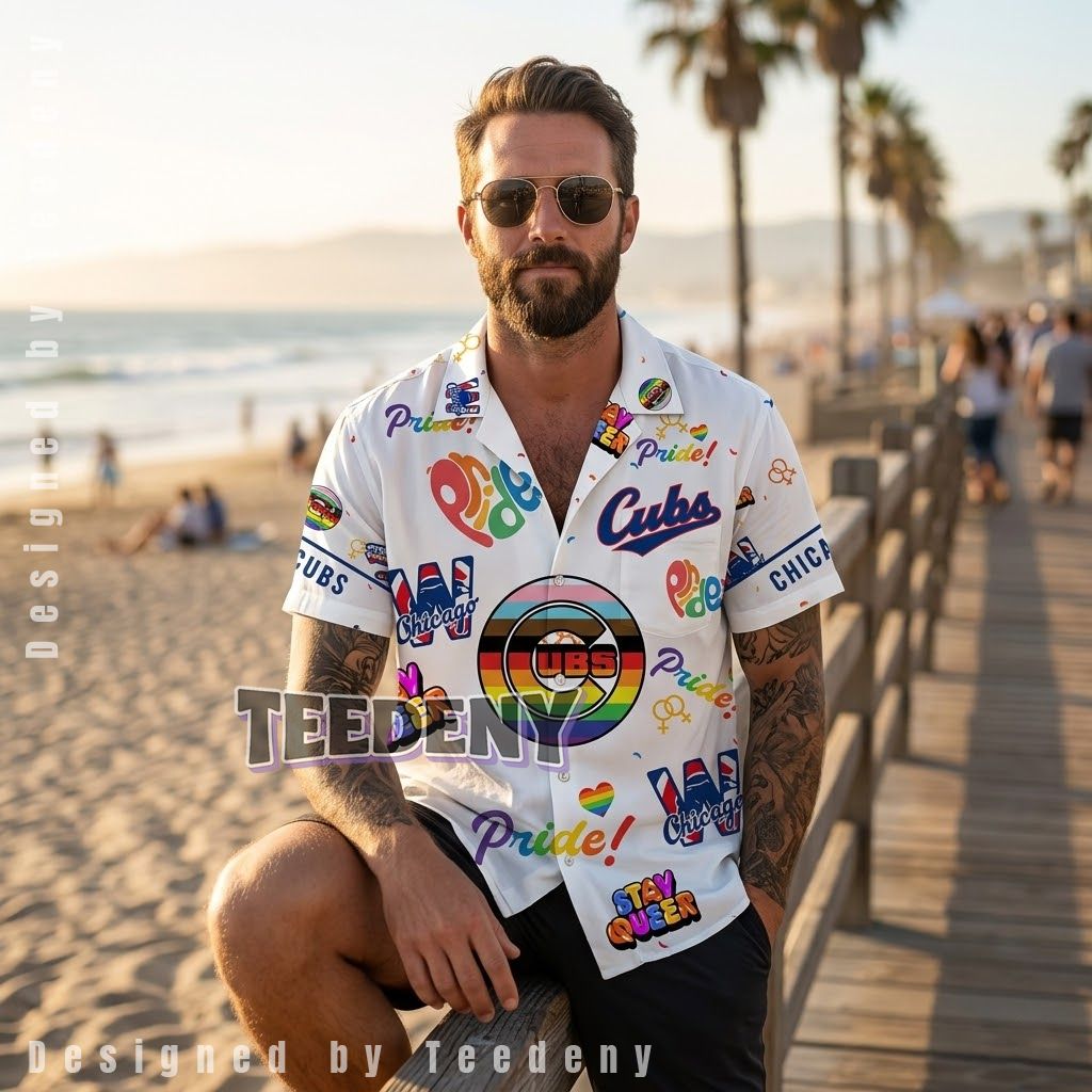 Chicago Cubs Pride Rainbow Aloha Shirt Front