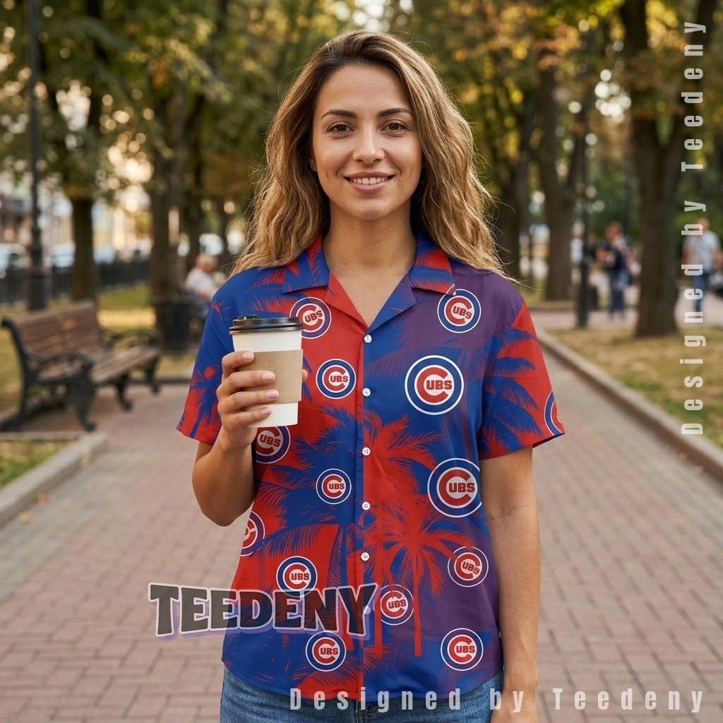 Chicago Cubs Split Colorblock Hawaiian Shirt Front