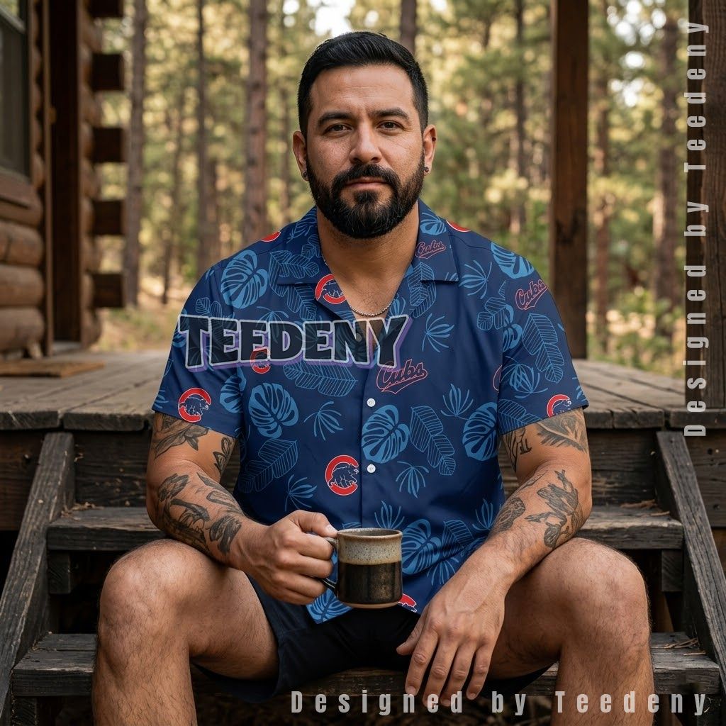Chicago Cubs Tropical Leaf Hawaiian Shirt Front