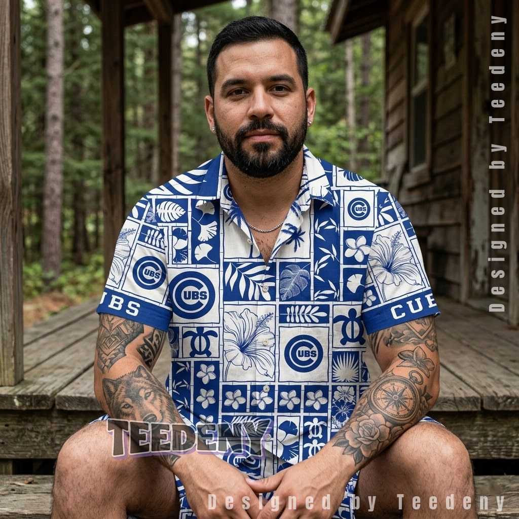 Chicago Cubs Turtle Patchwork Aloha Shirt Front