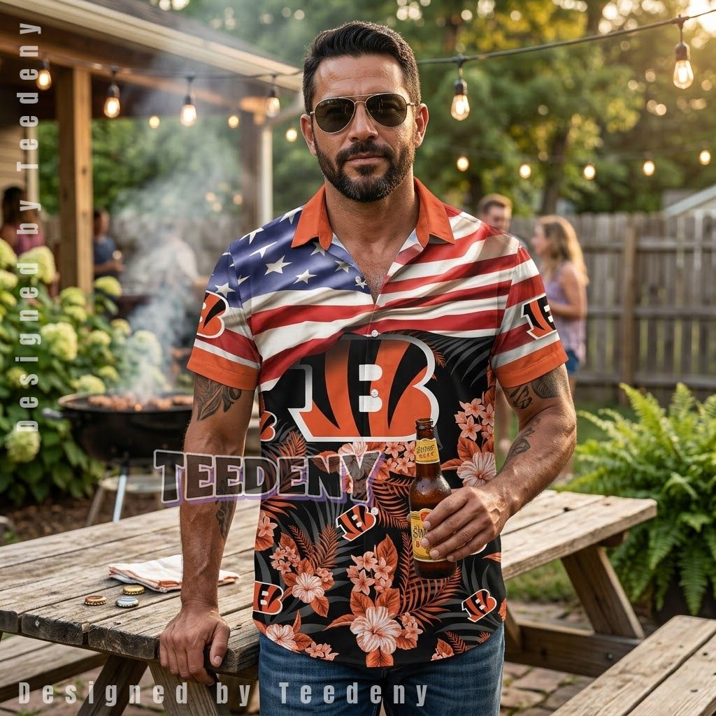 Cincinnati Bengals American Flag Custom Hawaiian Shirt Front