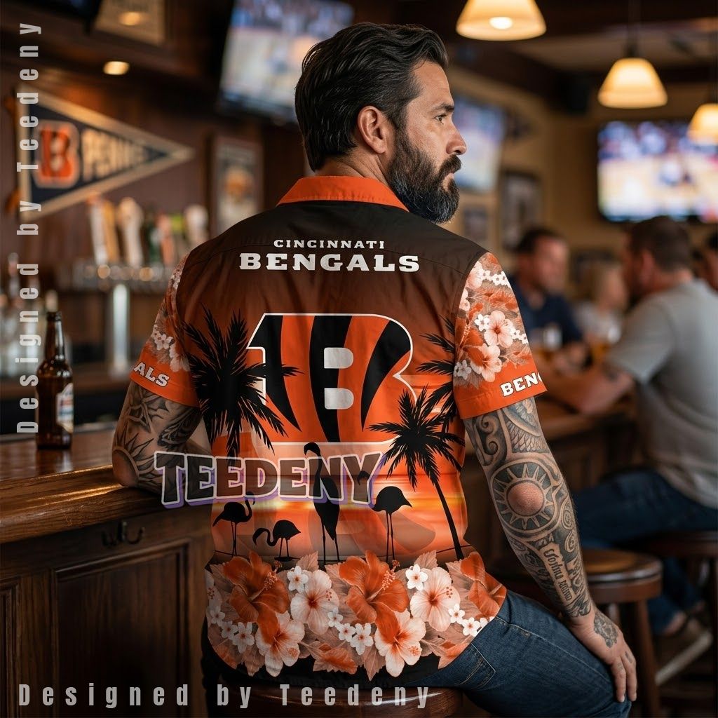 Cincinnati Bengals Flamingo Tropical Hawaiian Shirt Back Cincinnati Bengals Flamingo Tropical Hawaiian Shirt Back