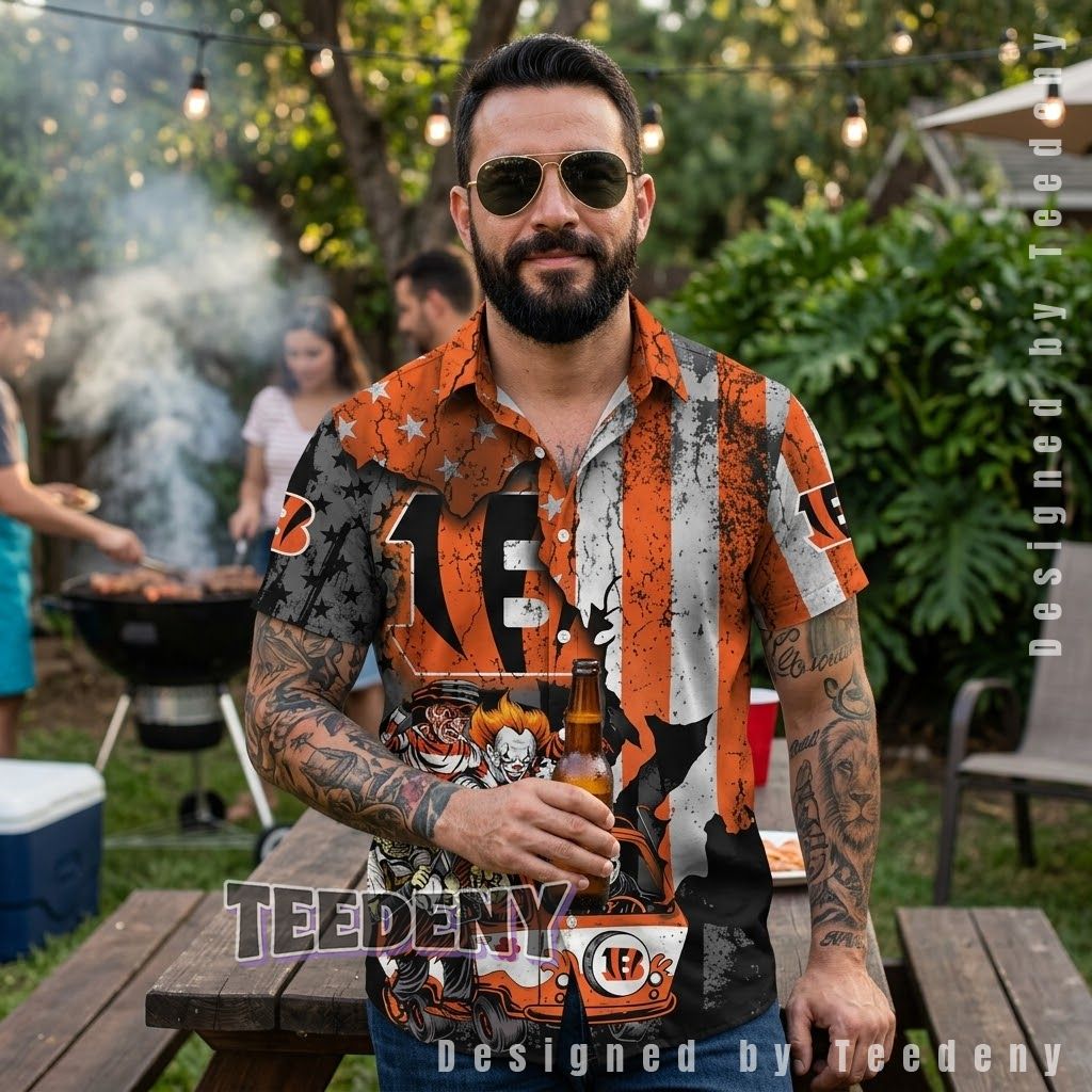 Cincinnati Bengals Horror Characters Aloha Shirt Front