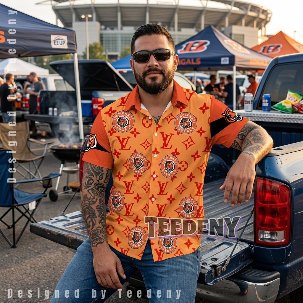 Cincinnati Bengals Luxury Monogram Aloha Shirt Front