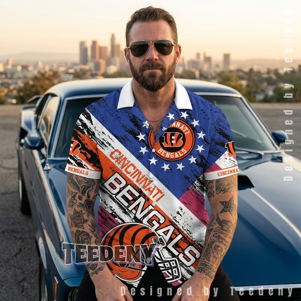 Cincinnati Bengals Patriotic Helmet Tropical Shirt Front