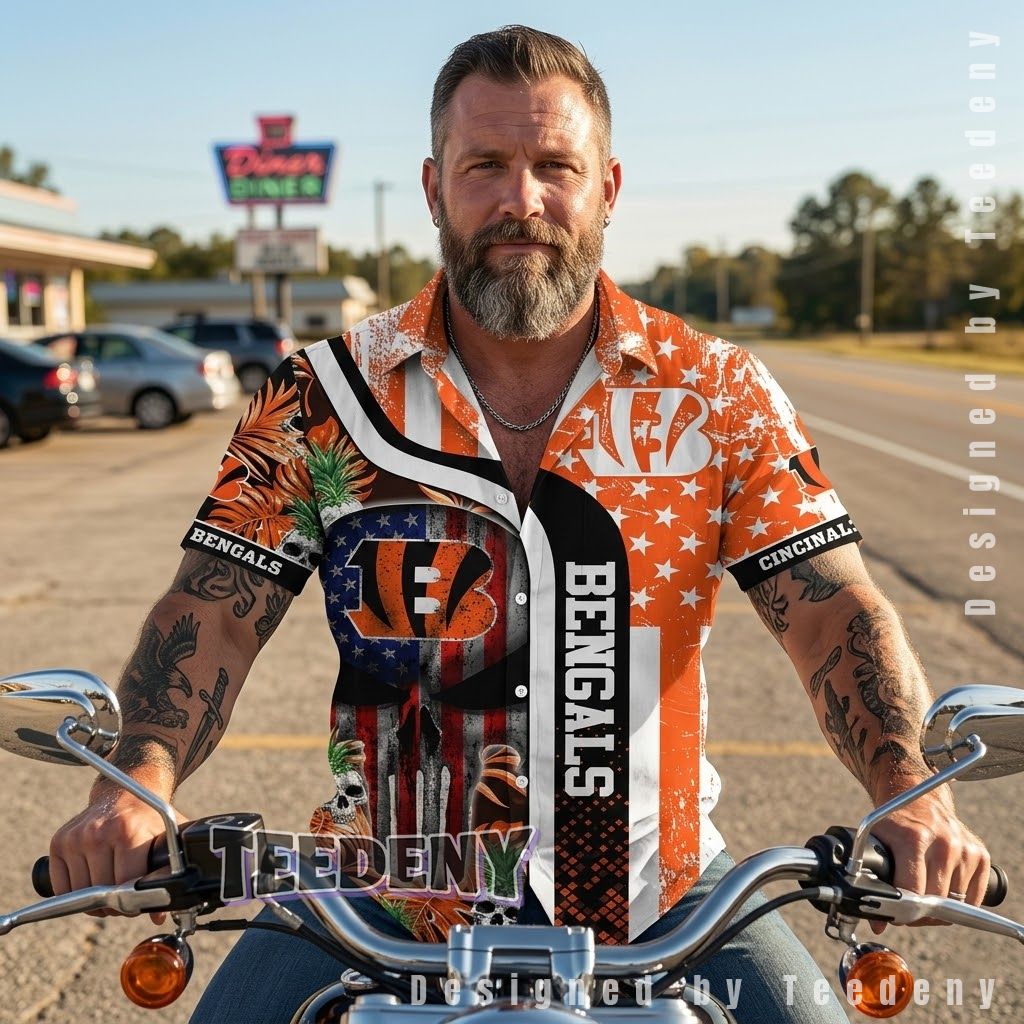 Cincinnati Bengals Skull Flag Aloha Shirt Front