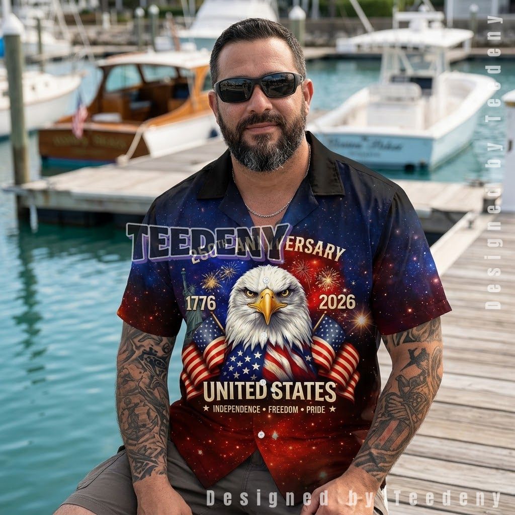 Custom USA 250th Anniversary Hawaiian Shirts Eagle Liberty Front