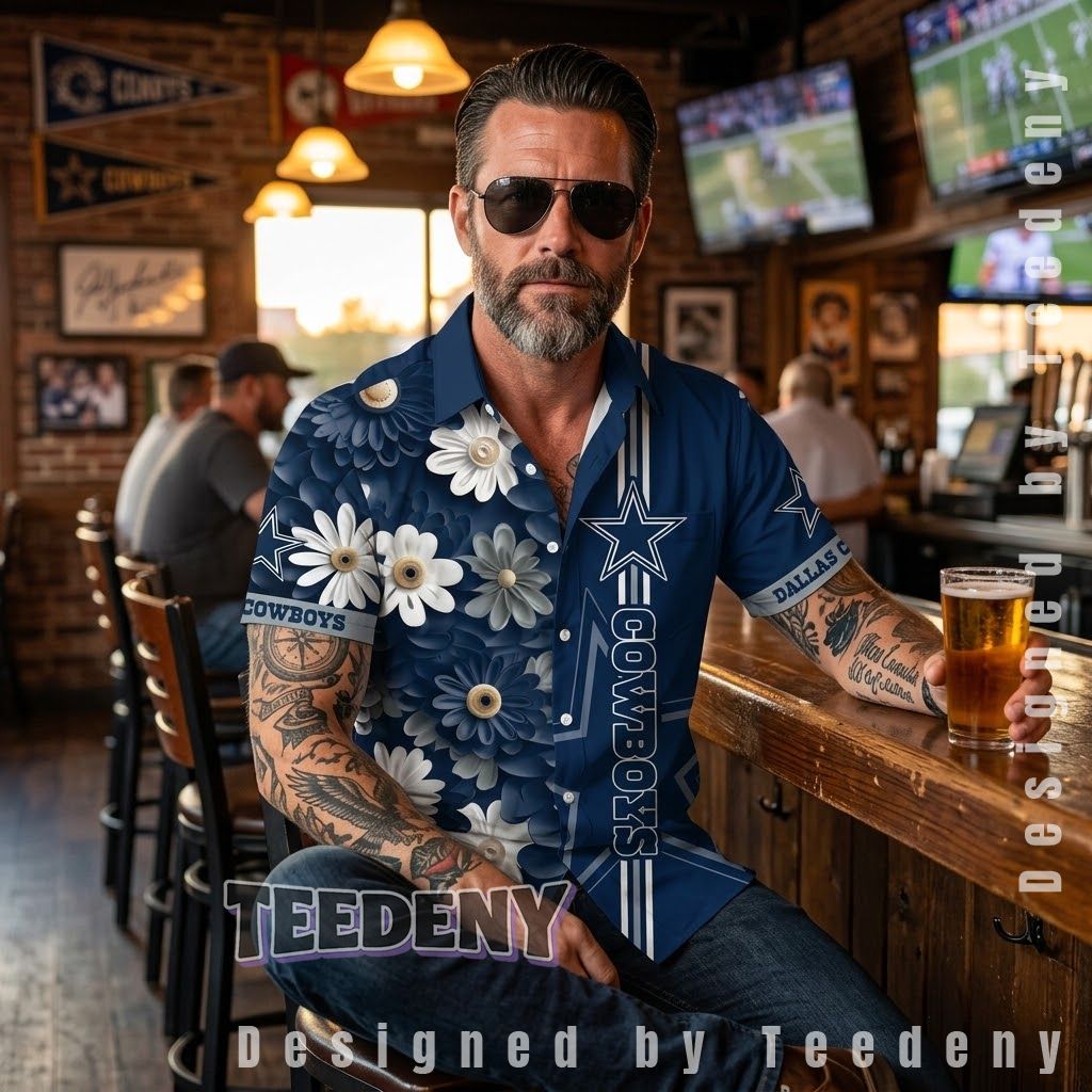 Dallas Cowboys Daisy Stripe Aloha Shirt Front