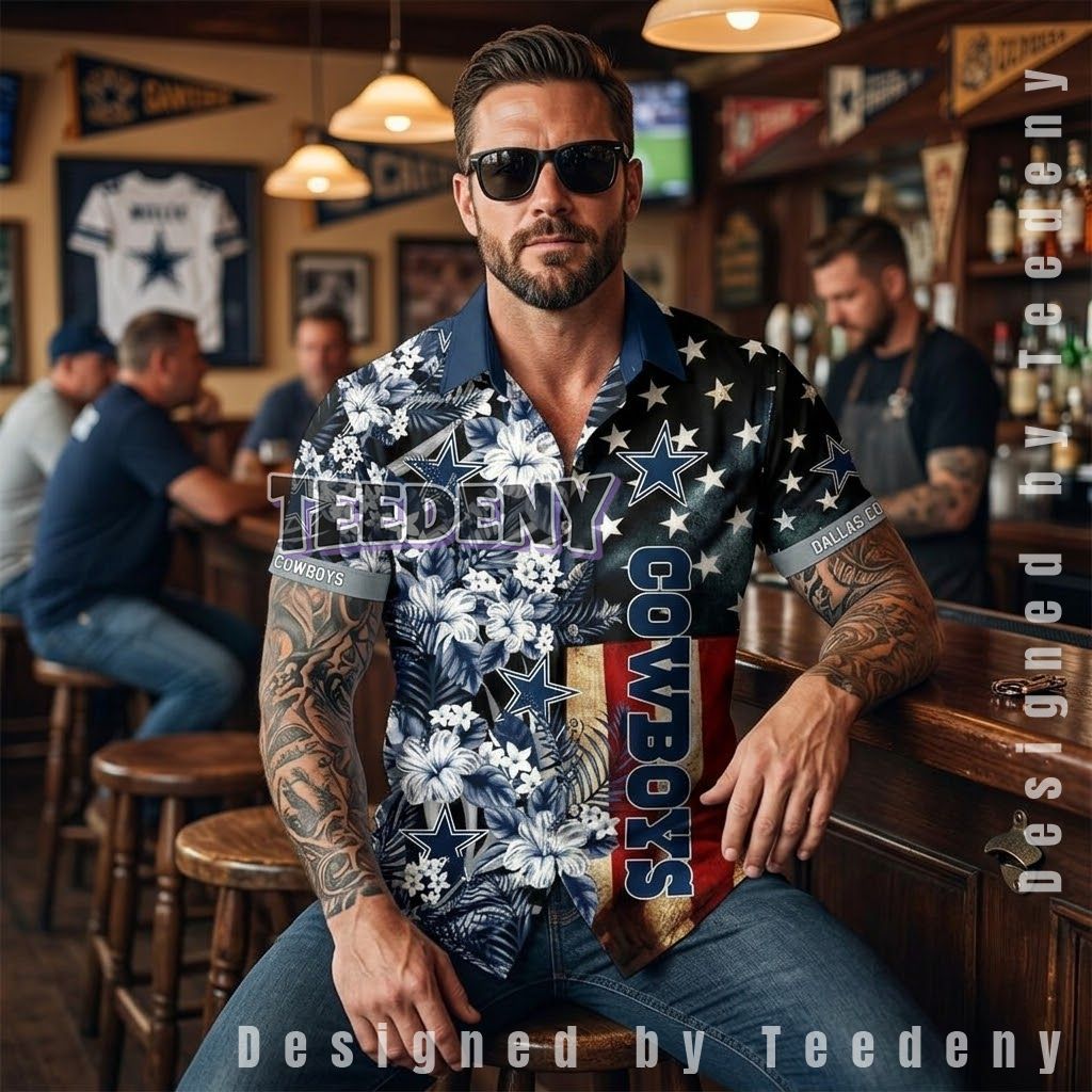 Dallas Cowboys Floral Flag Aloha Shirt Front