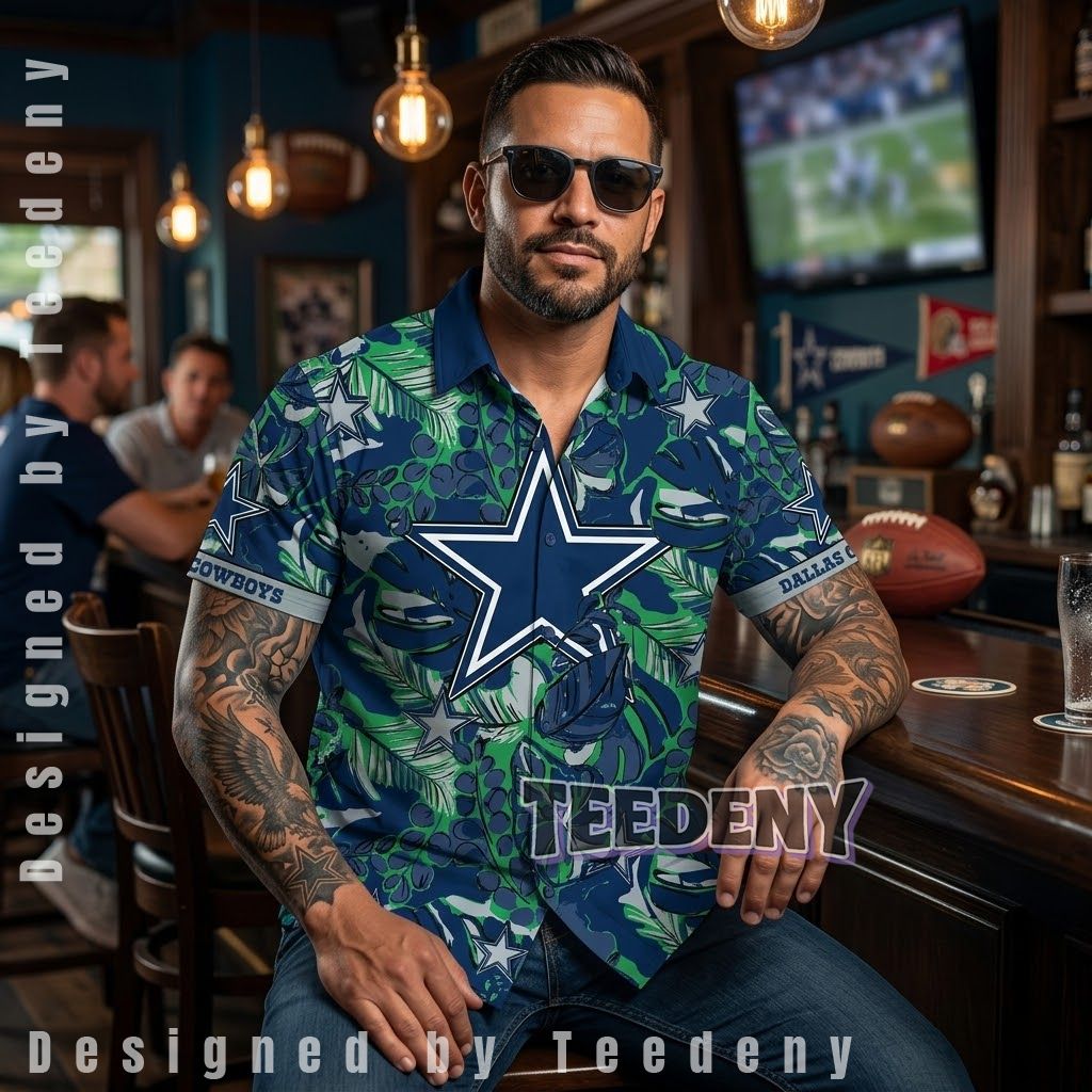 Dallas Cowboys Green Jungle Hawaiian Shirt Front