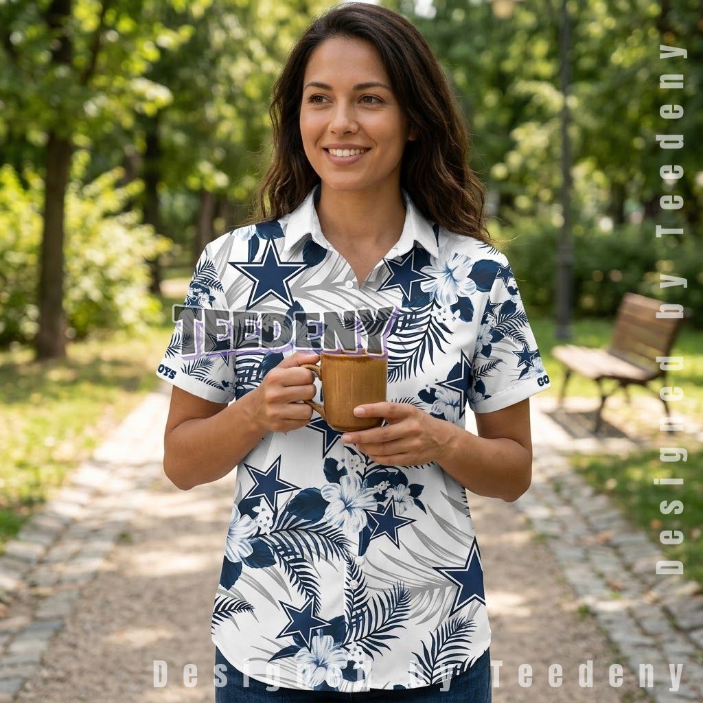 Dallas Cowboys Hibiscus Floral Beach Shirt Front