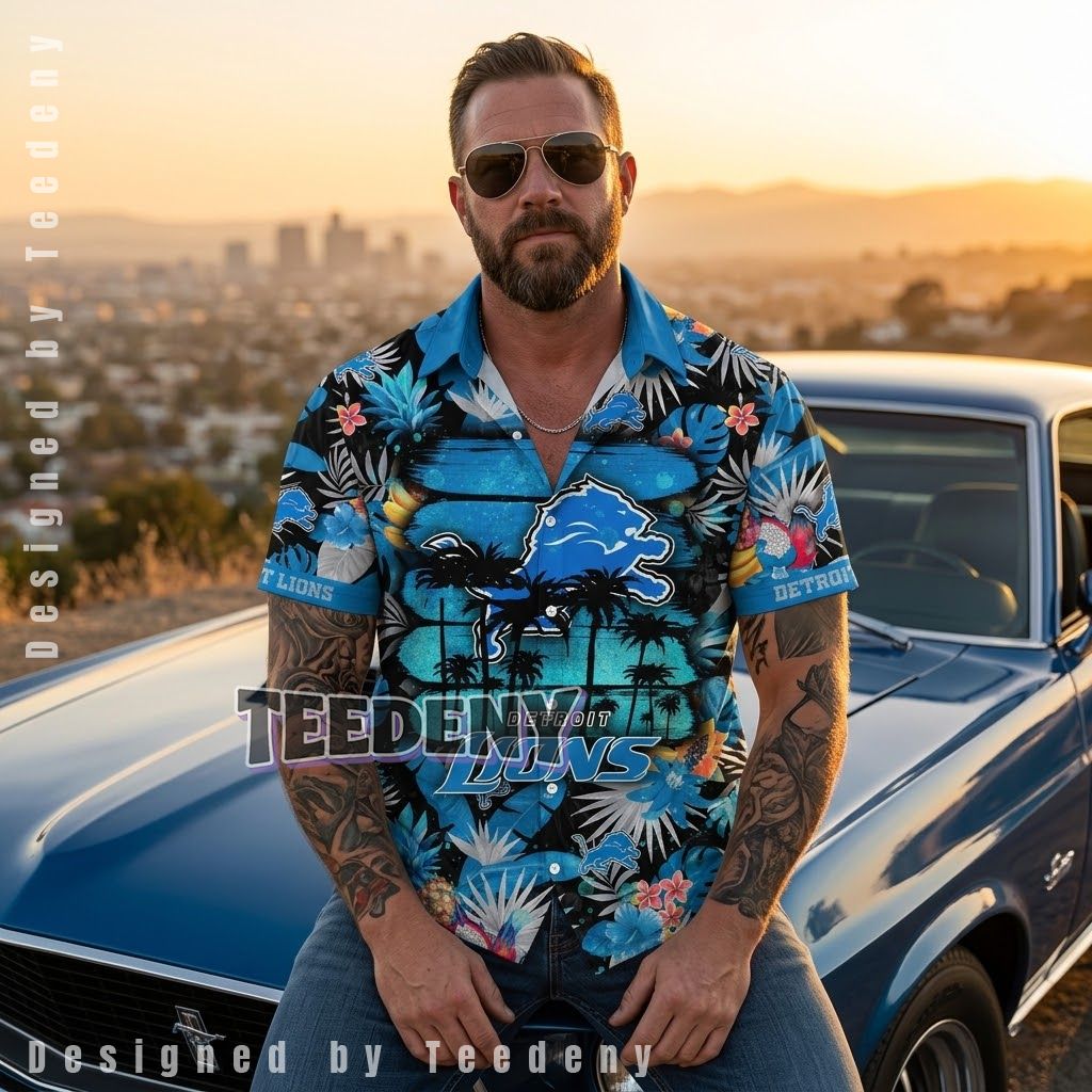Detroit Lions Love Summer Tropical Shirt Front