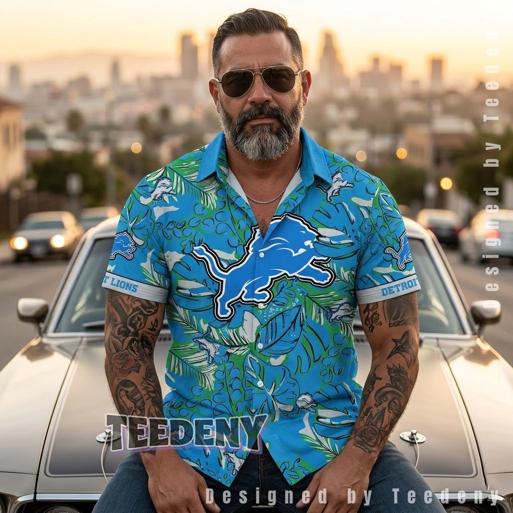 Detroit Lions Monstera Green Aloha Shirt Front